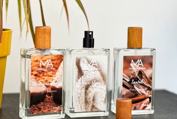 Parfum d'ambiance, parfum santal, parfum fleurs de coton, parfum pause gourmande, Mat & Amandine